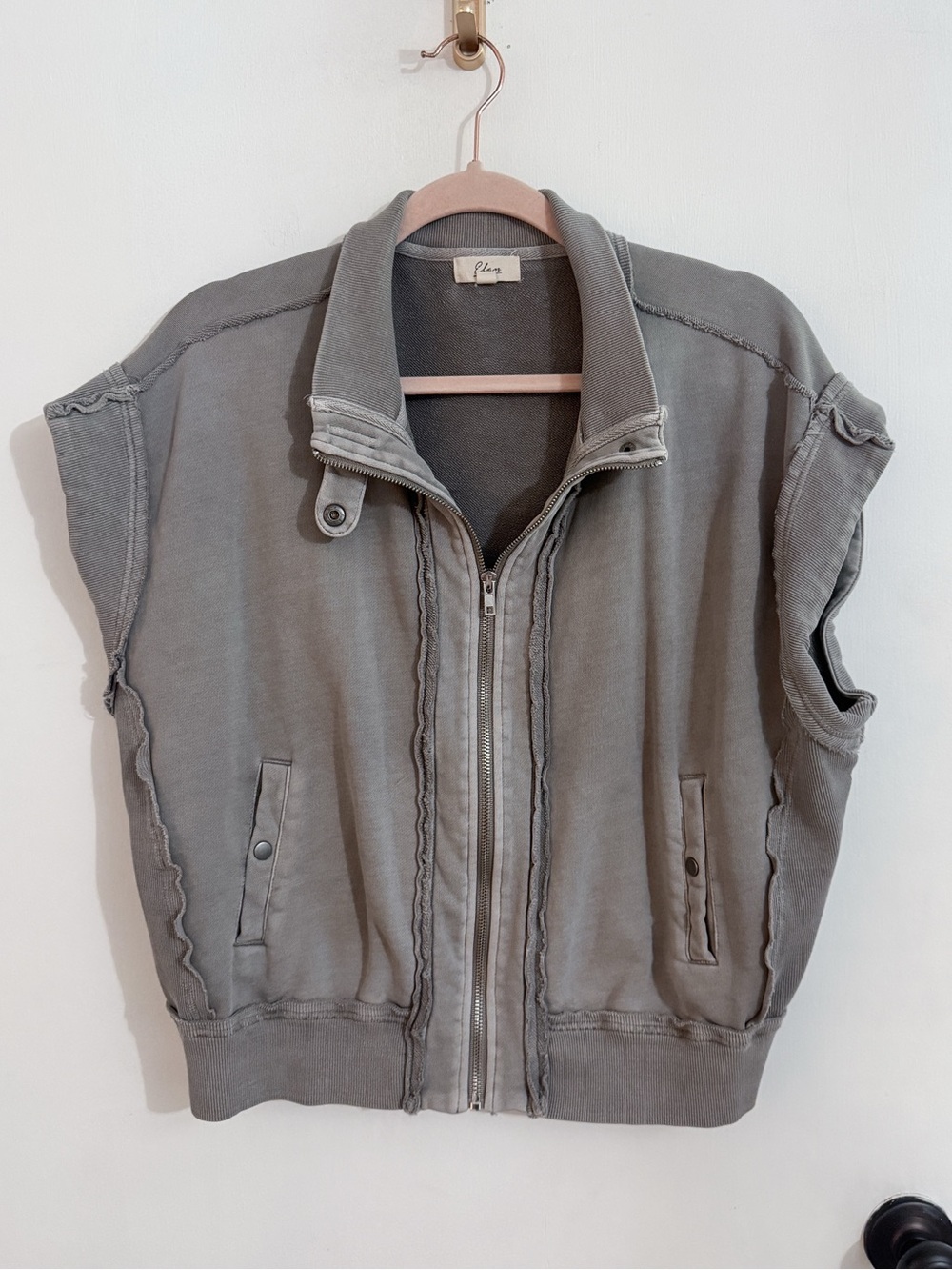 Elan Sleeveless Zip-Front Jacket - Light Taupe - Picture 4 of 9